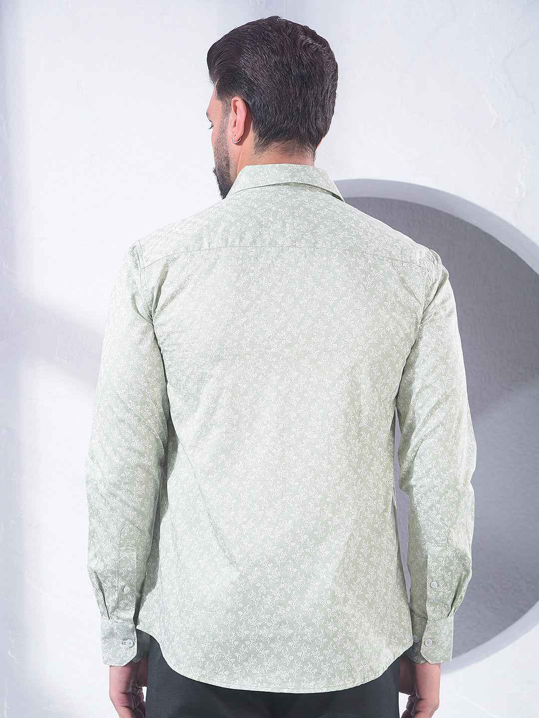 Green Floral Print 100% Cotton Shirt