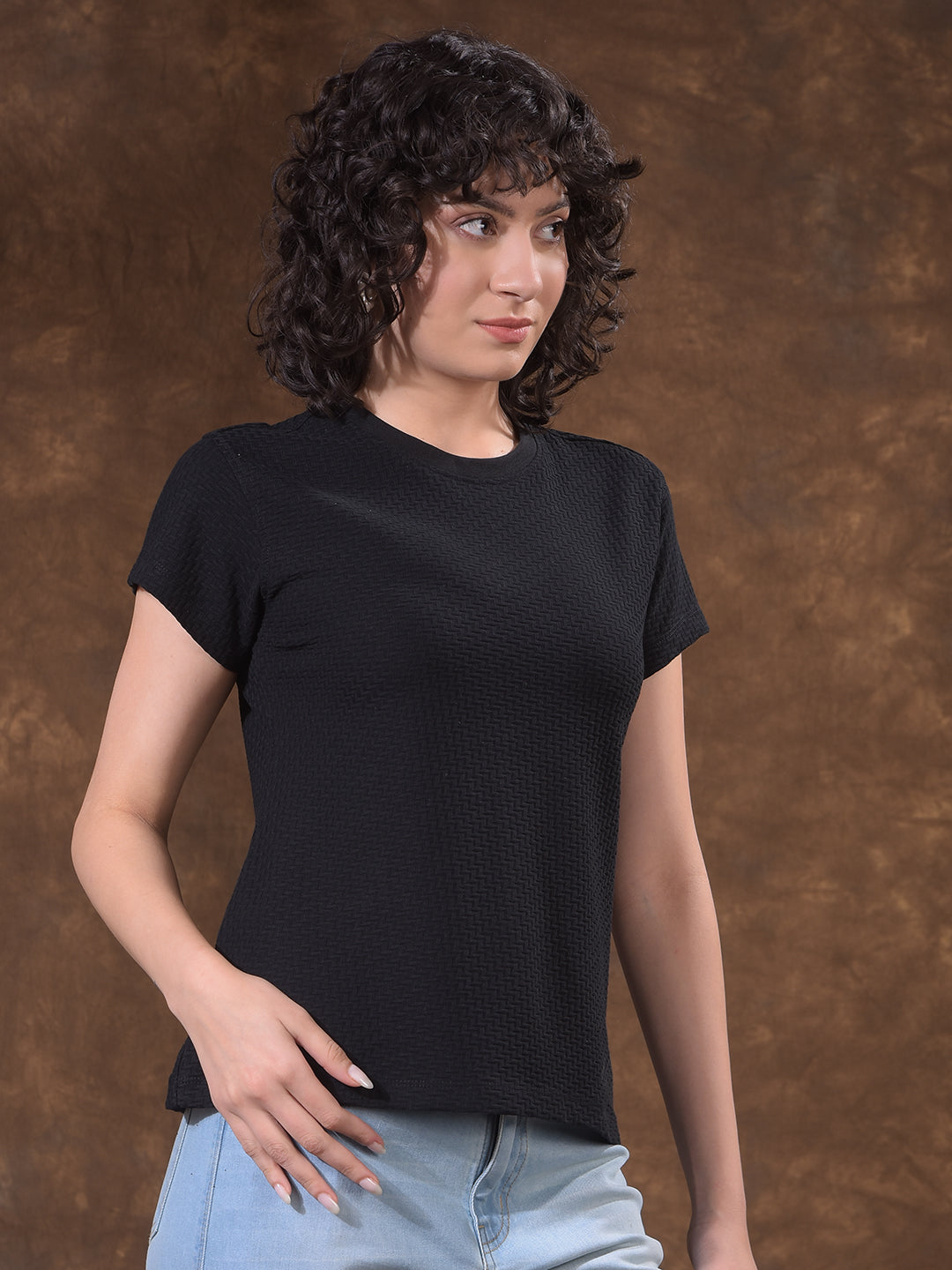 Refined Shadow Black Jacquard T-Shirt