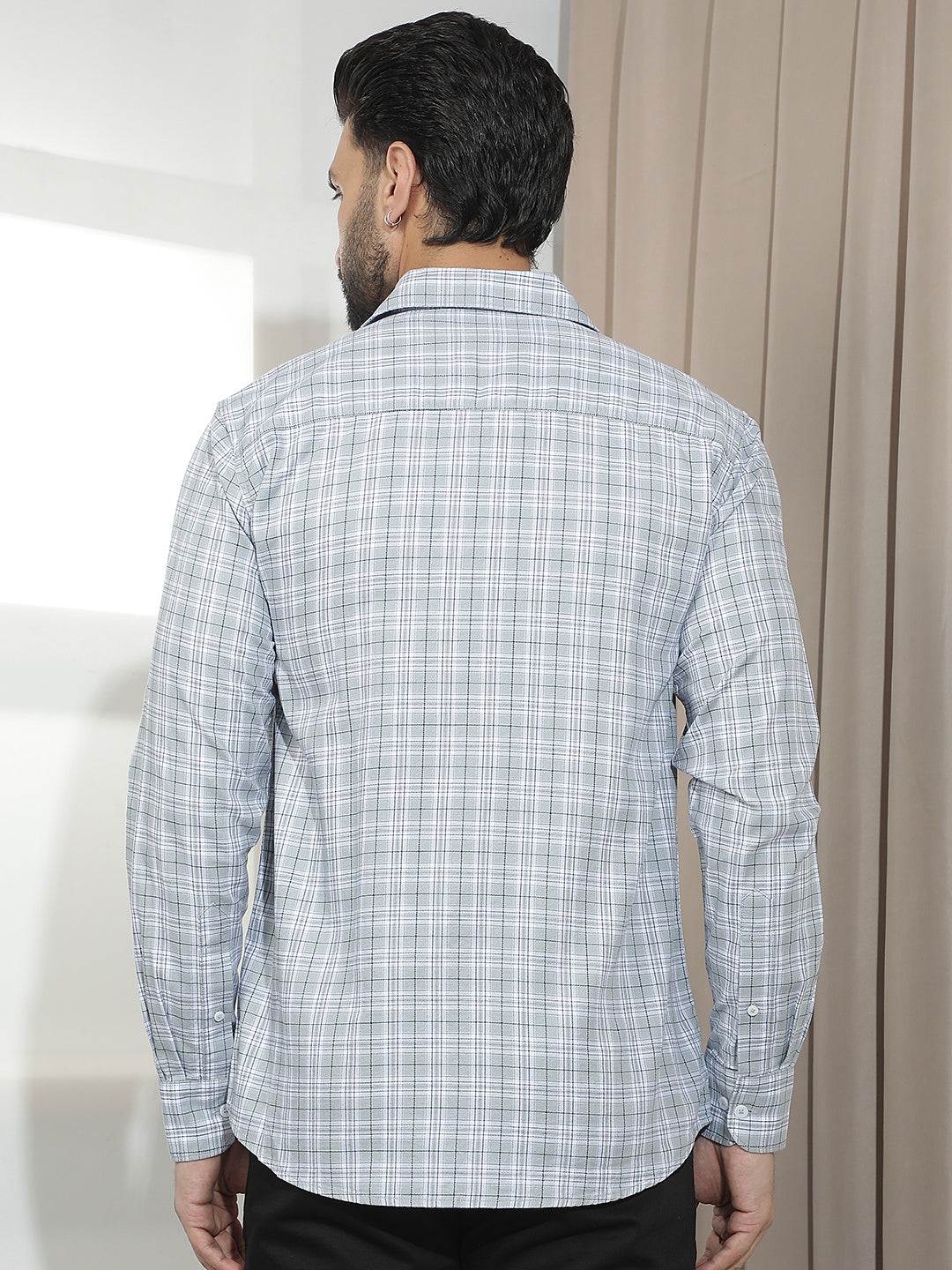 Grey 100% Cotton Checked Shirt