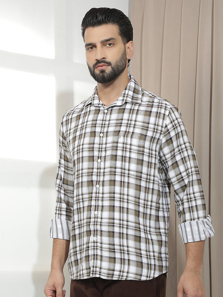 Brown 100% Cotton Checked Shirt
