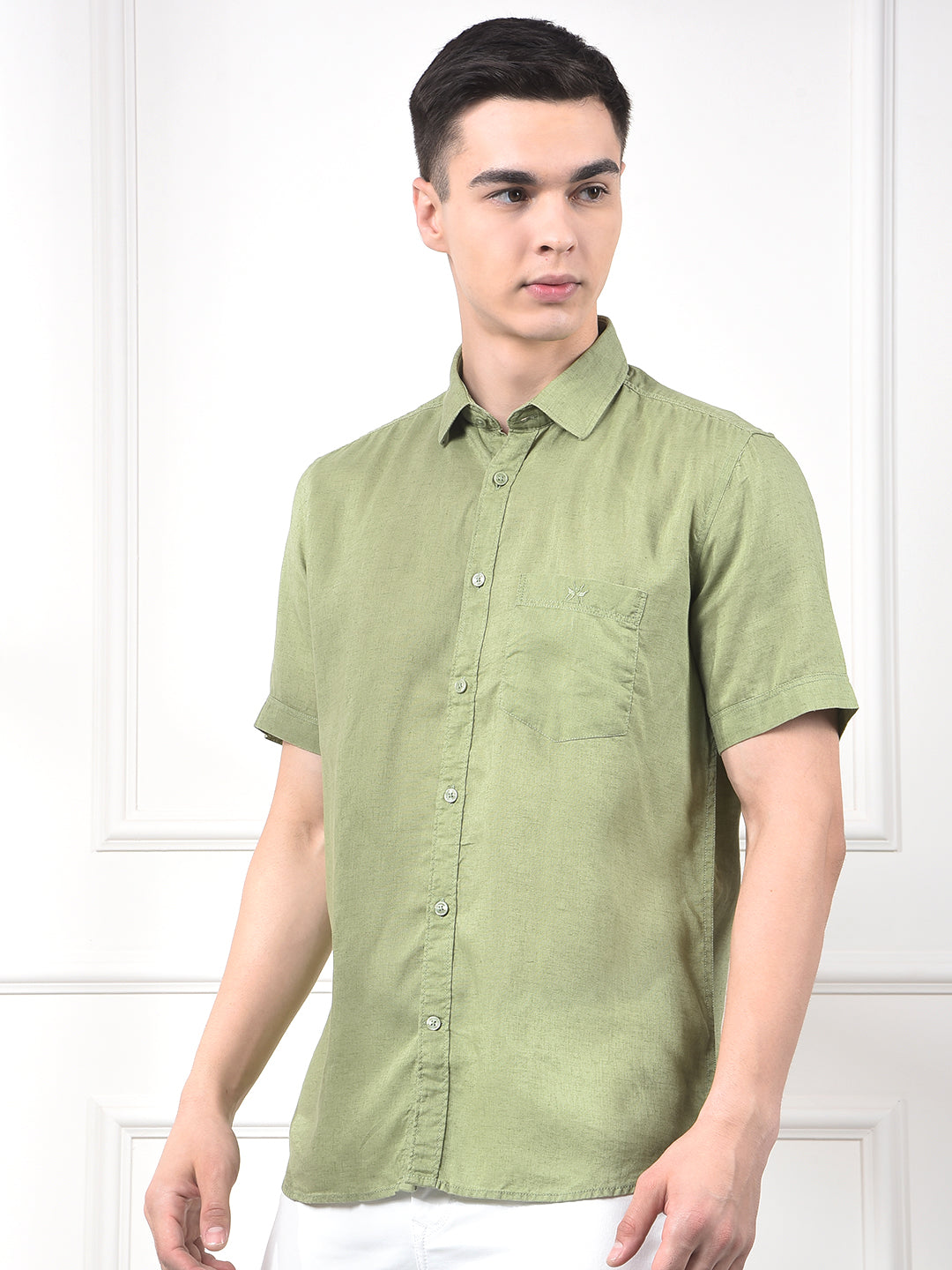 Olive Green Pure Linen Casual Shirt