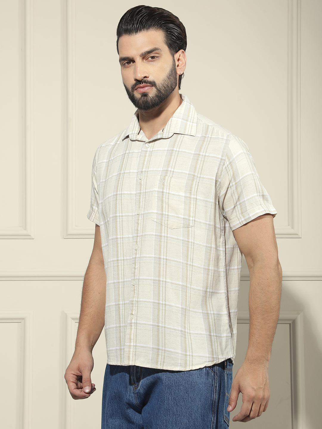 Beige Checked Linen Shirt