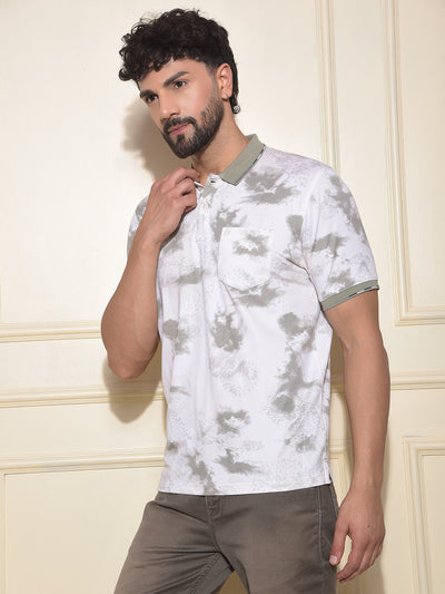 Olive Printed Polo-Neck T-Shirt