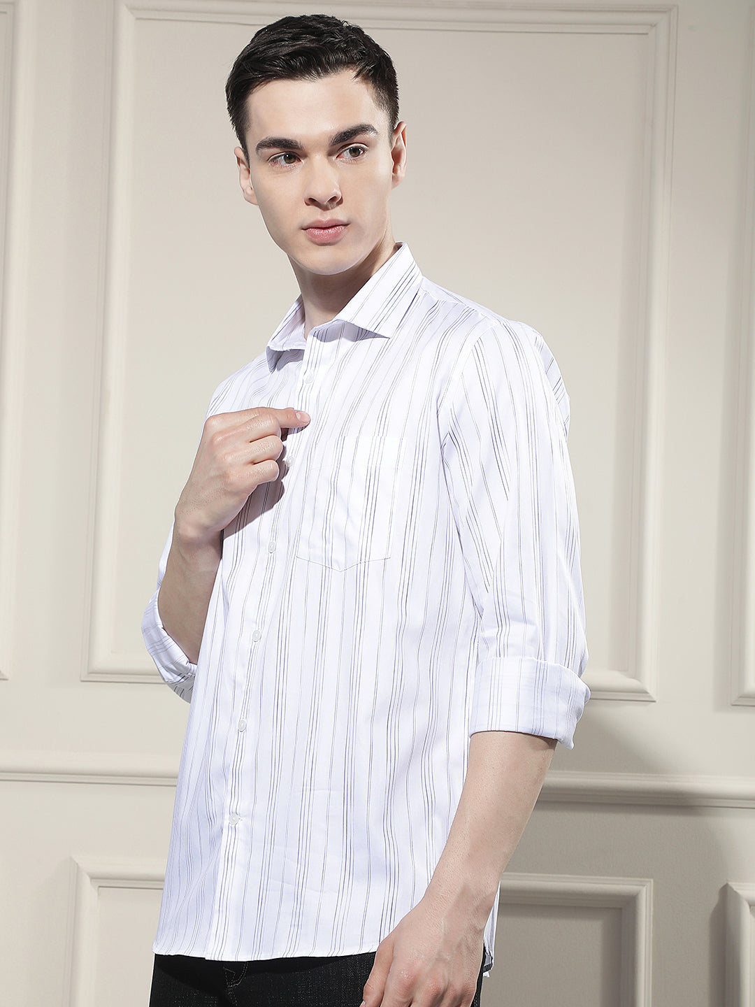White Vertical Striped 100% Cotton Shirt