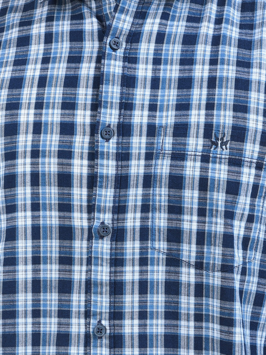 Navy Blue Checked 100% Cotton Shirt