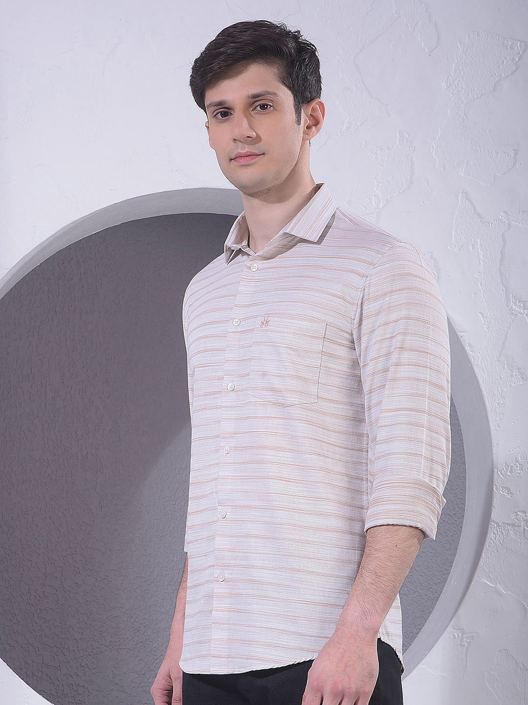 Beige Horizontal Stripes Shirt