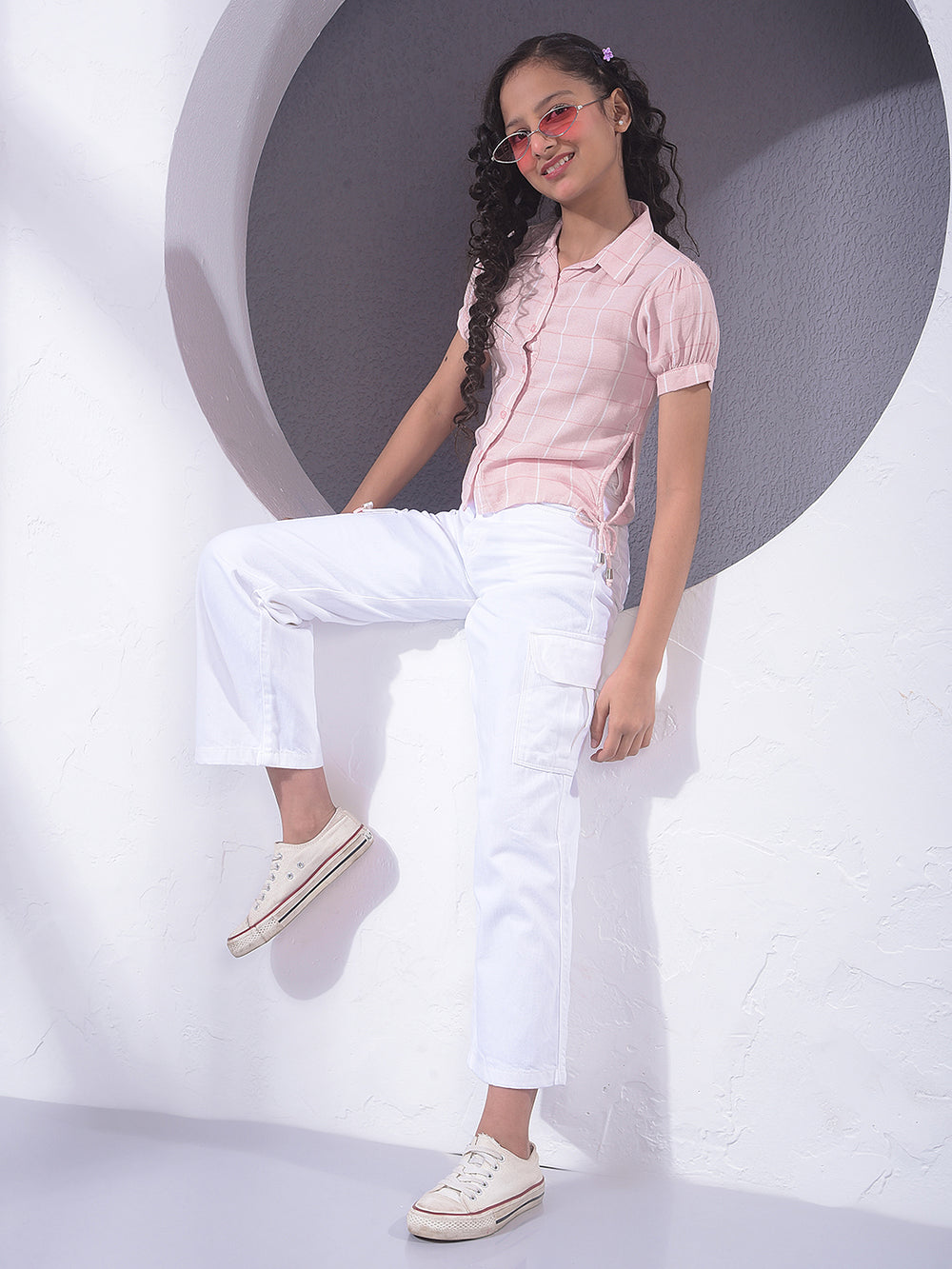 Pink Checked Cropped Shirt