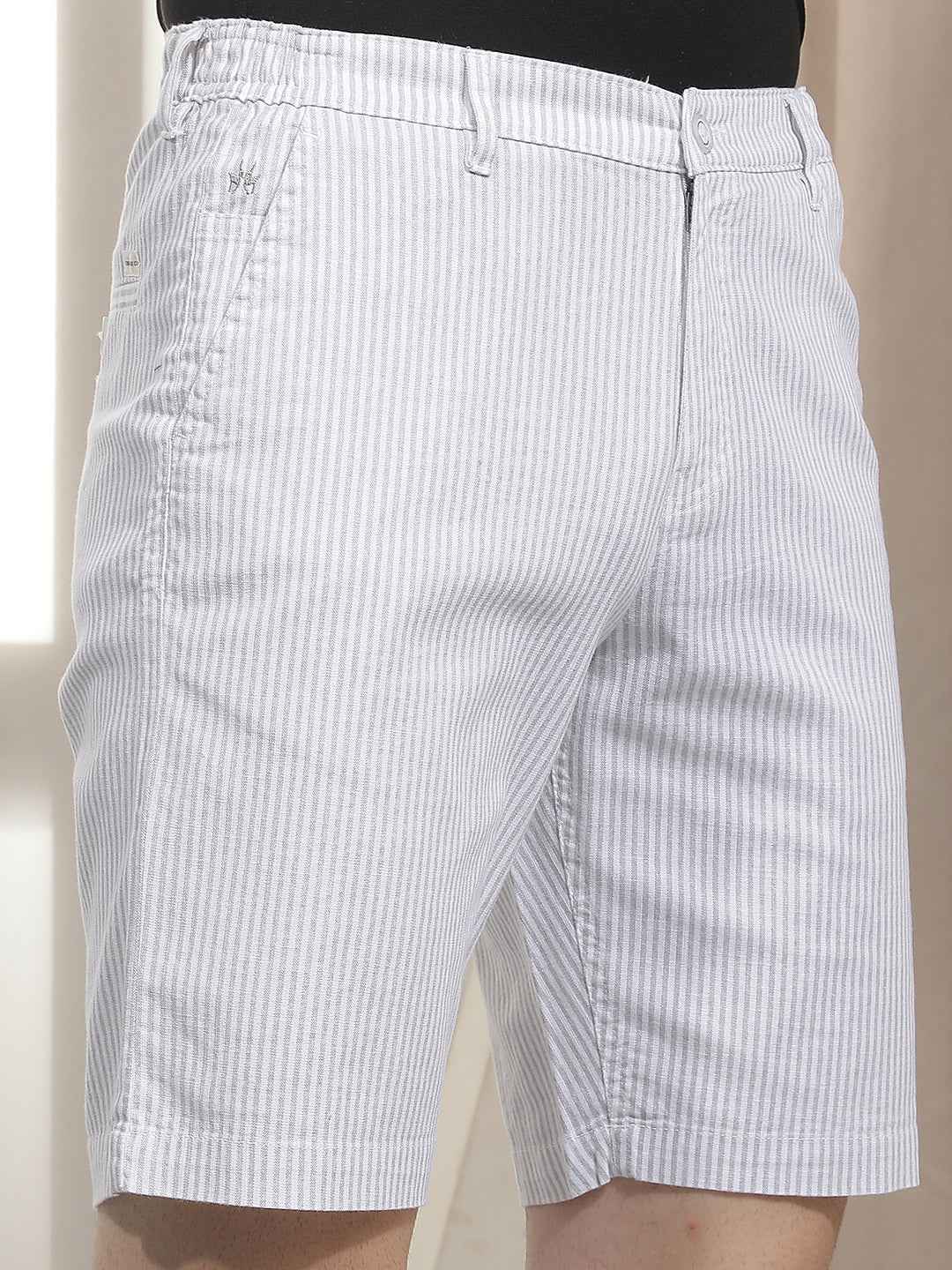 Minimalist White Fine Striped Shorts