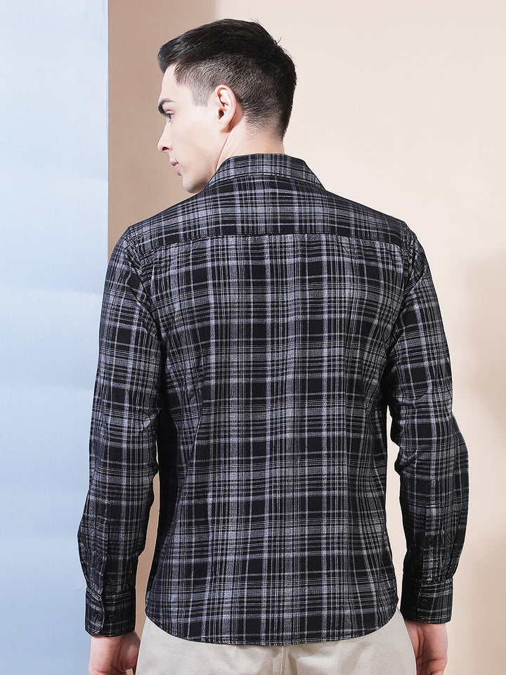 Black Checked 100% Cotton Corduroy Shirt