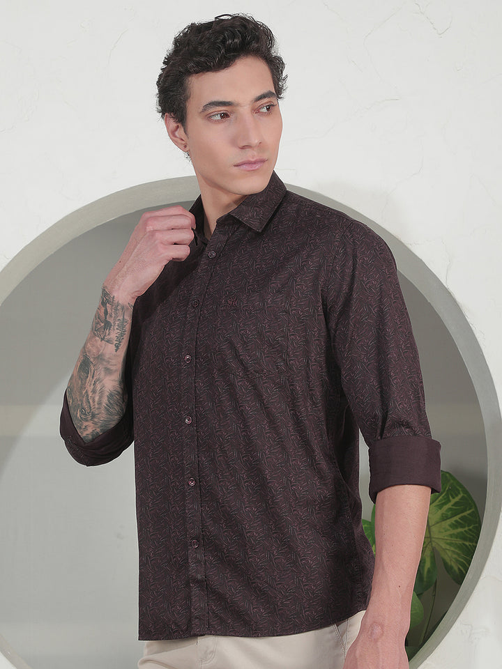 Brown Botanical Print Shirt