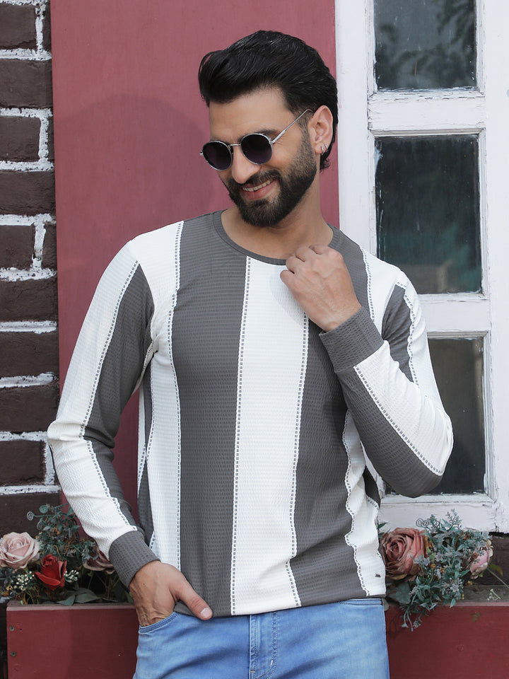Grey Vertical Striped Sweatshirt