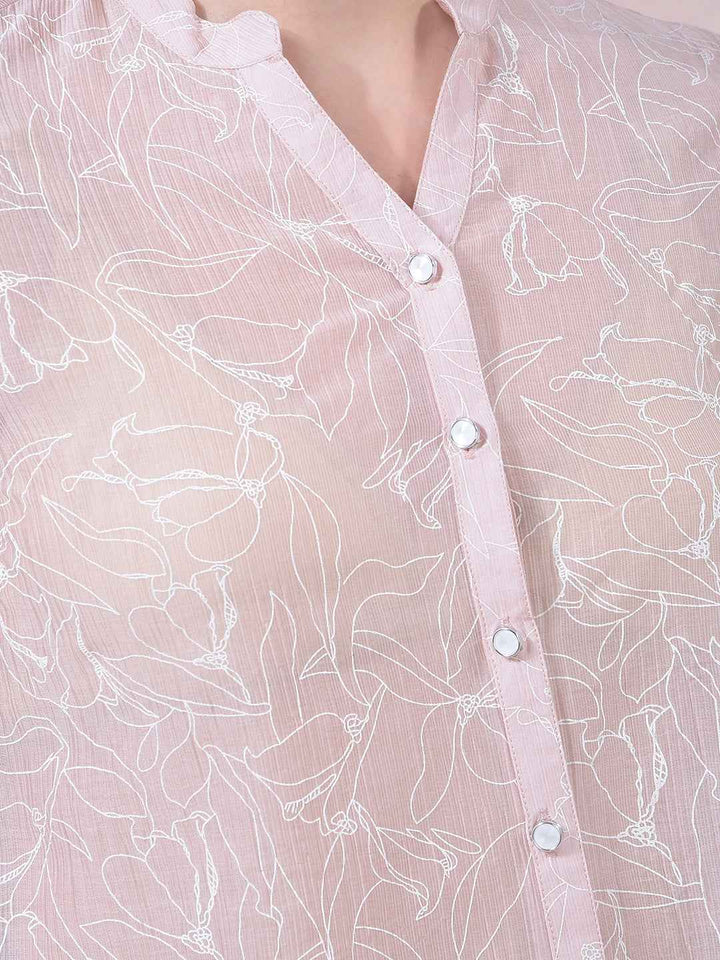 Peach Printed V-Neck Shirt