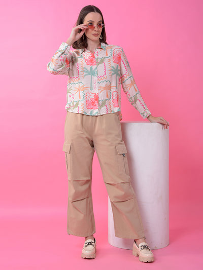 Beige Loose Fit Cargo Trousers