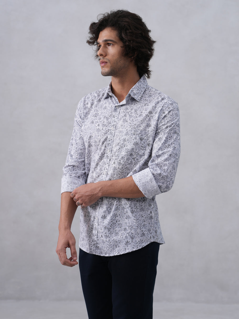 Subtle Grey Floral Print Shirt