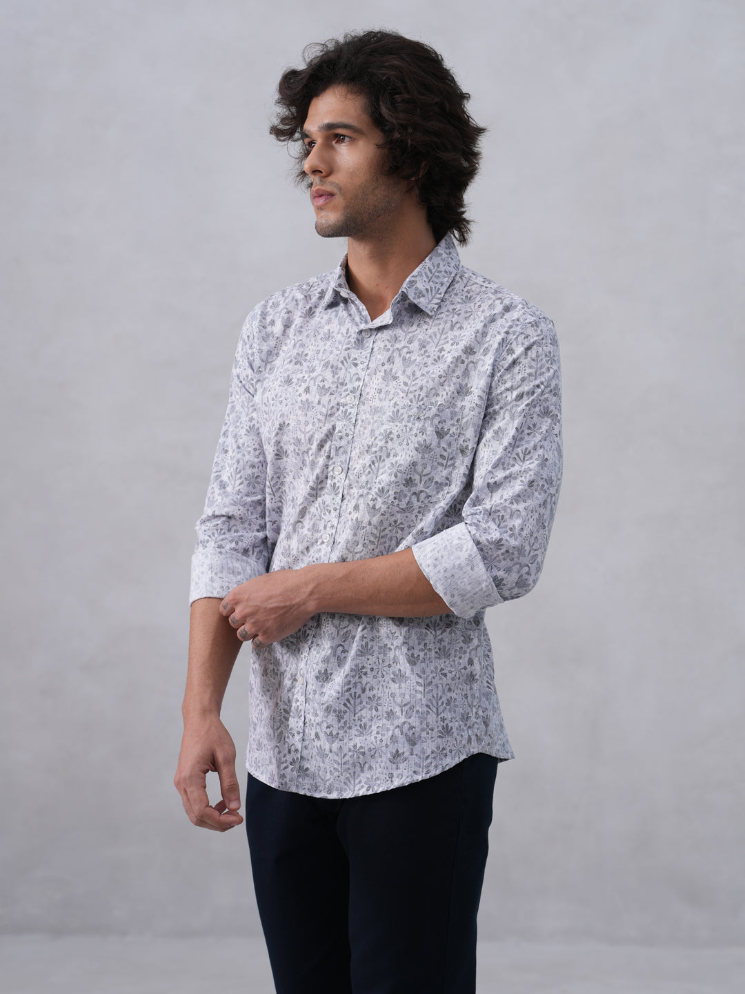 Subtle Grey Floral Print Shirt