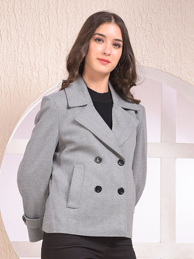 Grey Notched Lapel Double-Breasted Coat