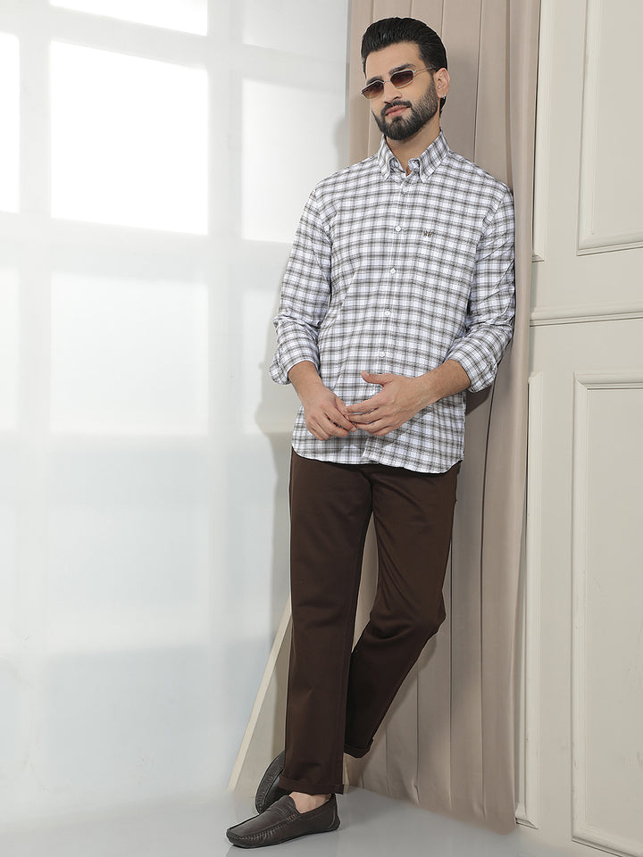 White 100% Cotton Checked Shirt