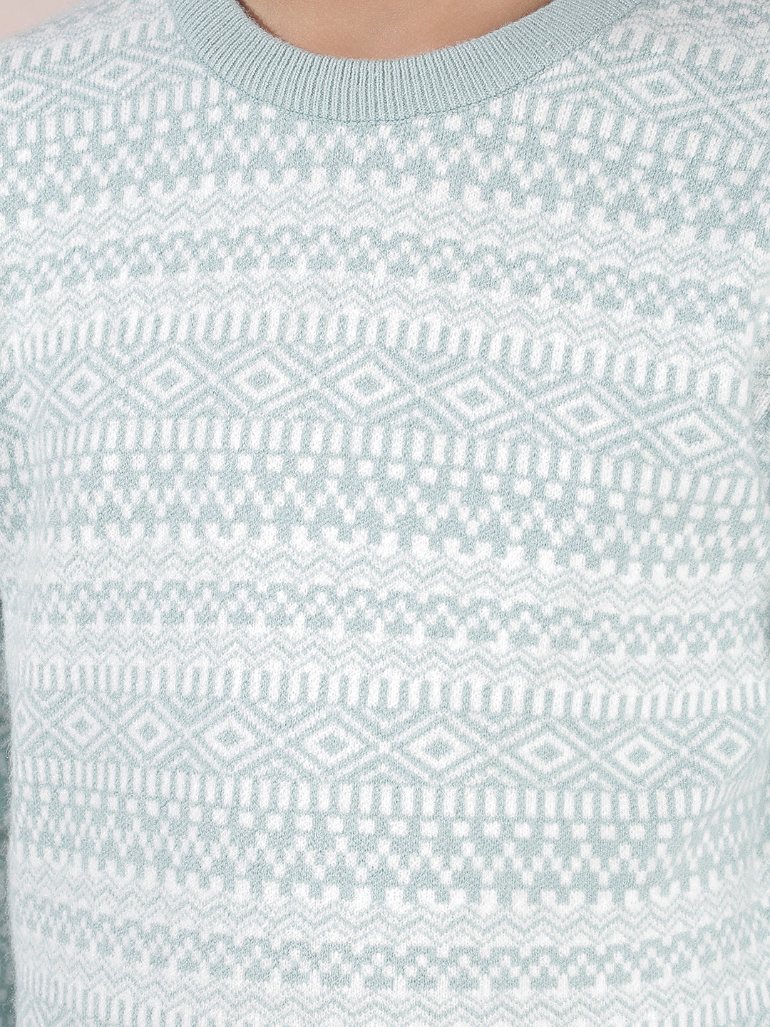 Modern Mist Blue Printed Sweater