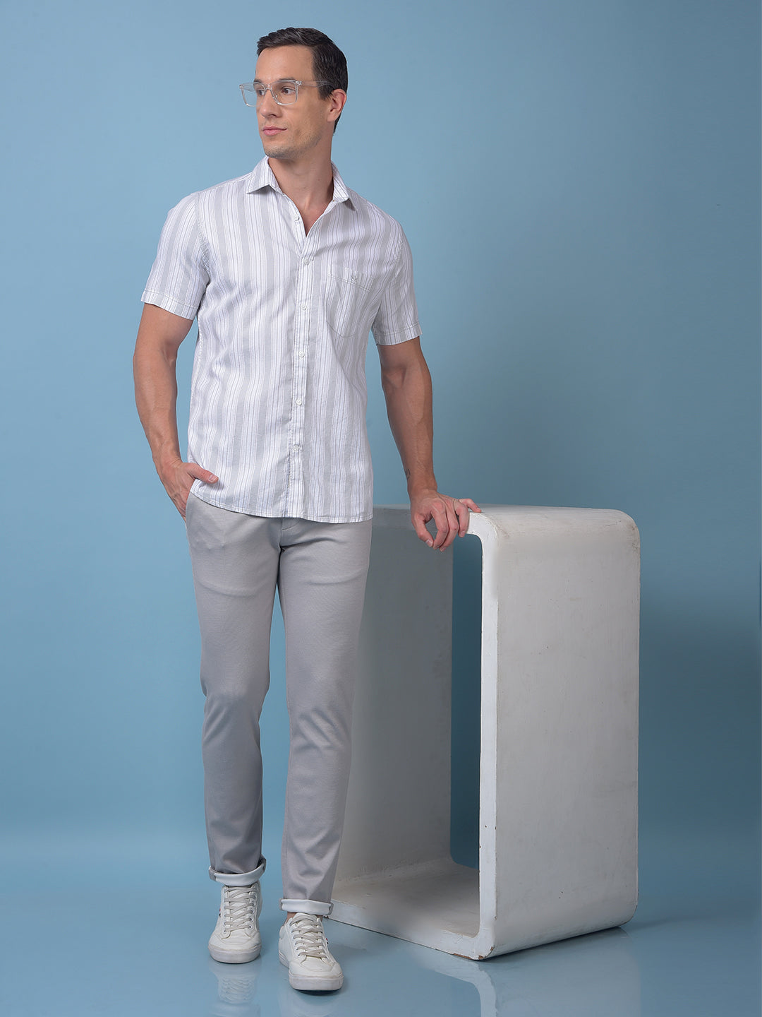 Green Vertical Stripes 100% Cotton Shirt