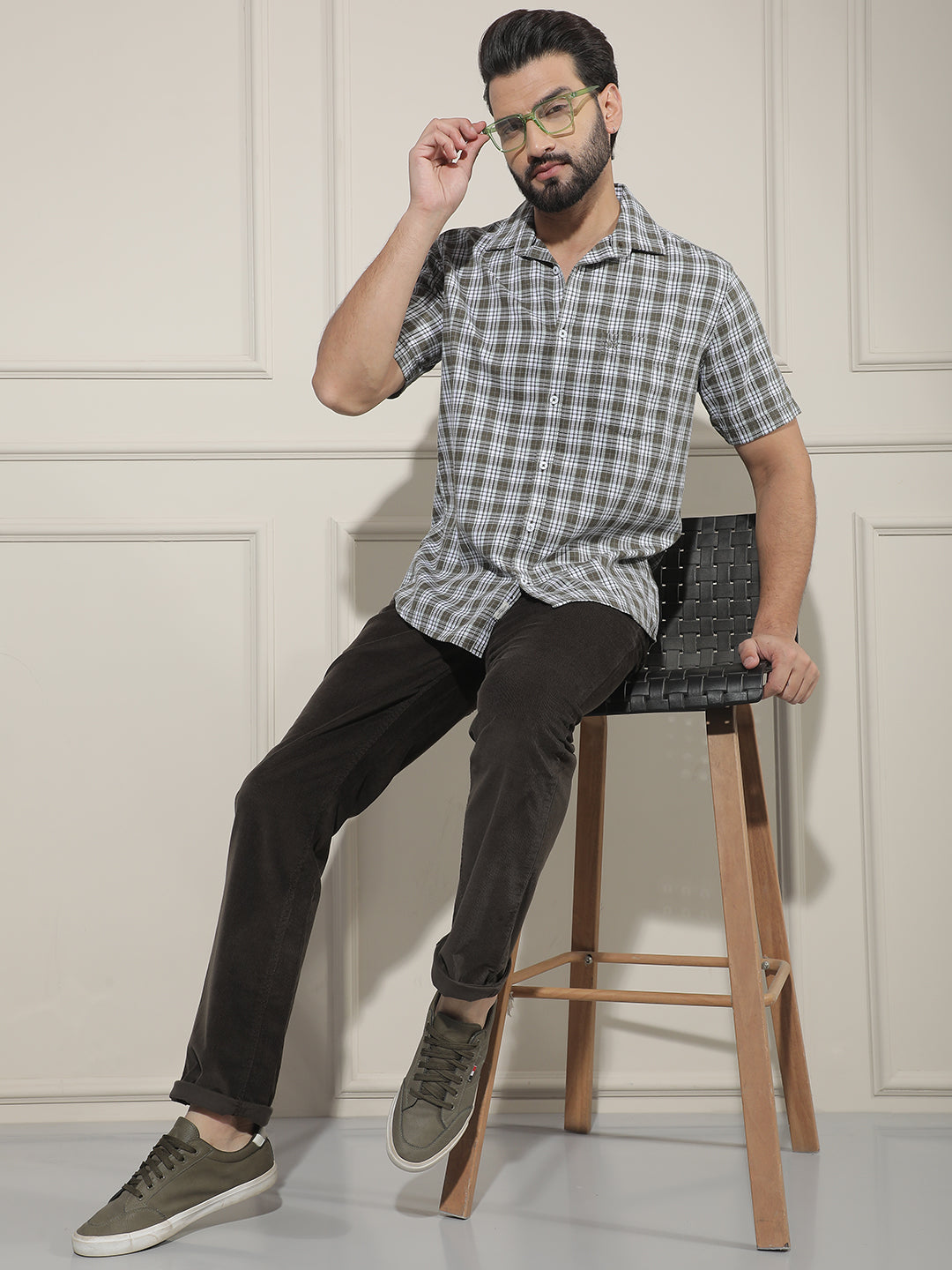 Structured Forest Olive Corduroy Trousers
