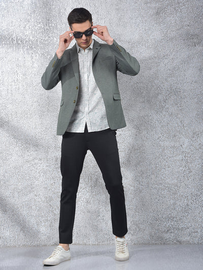 Green Notched Lapel Single Breasted Blazer