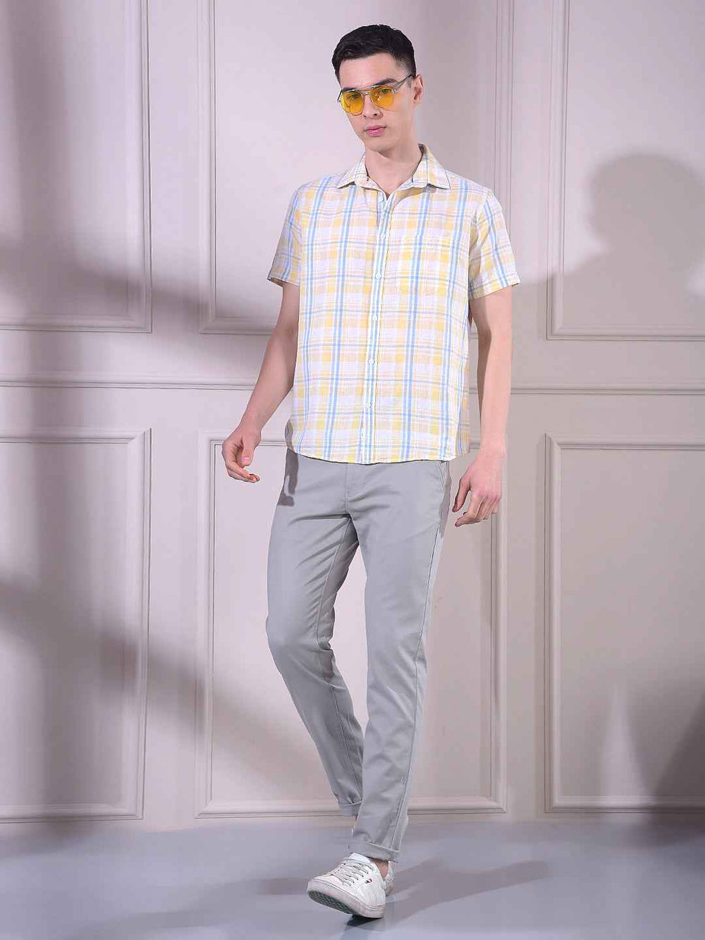 Yellow Linen Checked Shirt