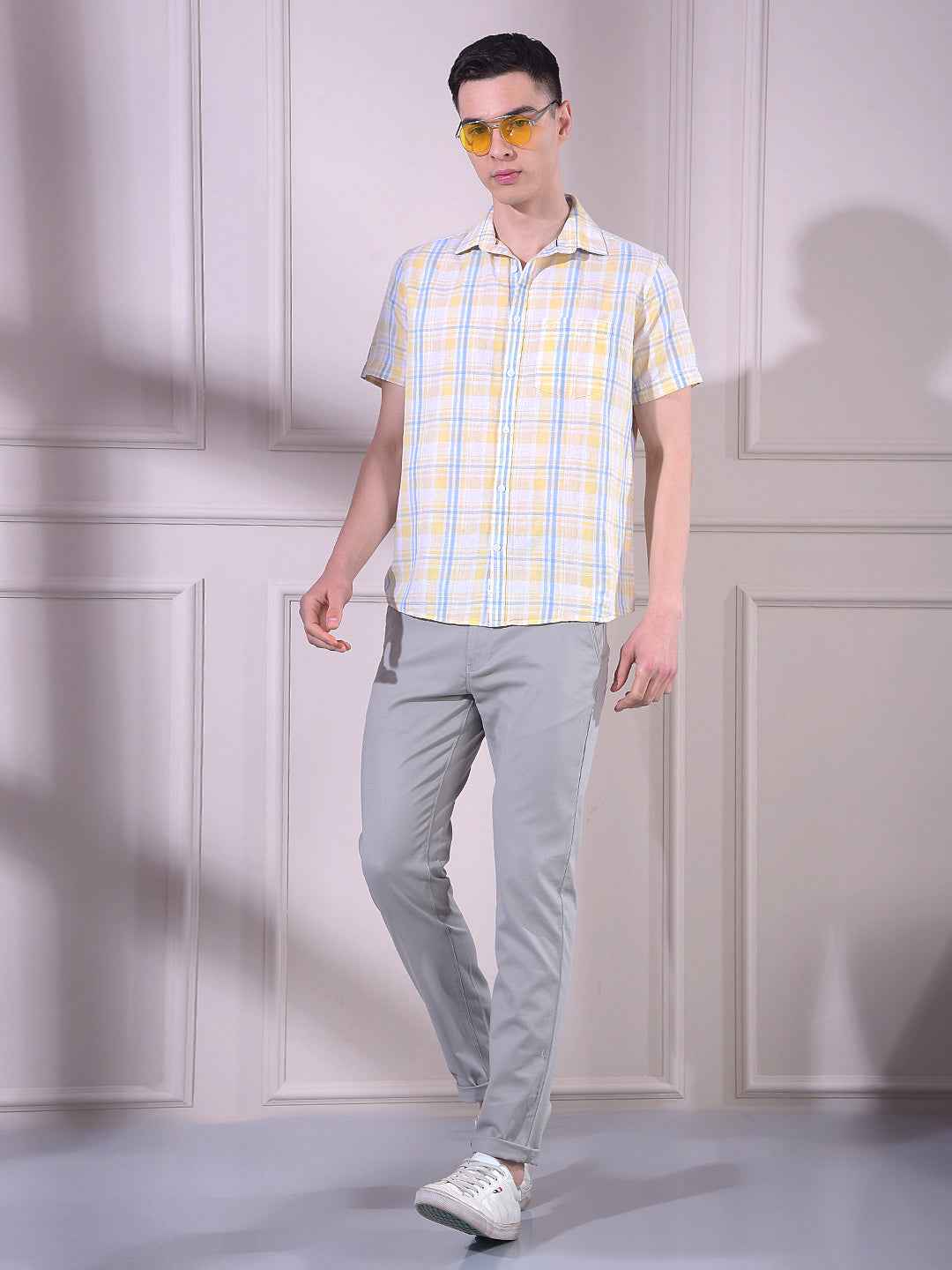 Yellow Linen Checked Shirt
