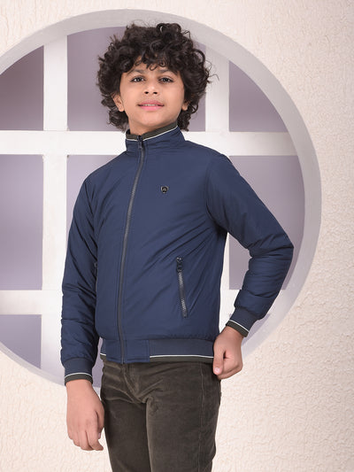 Navy Blue High Neck Reversible Jacket