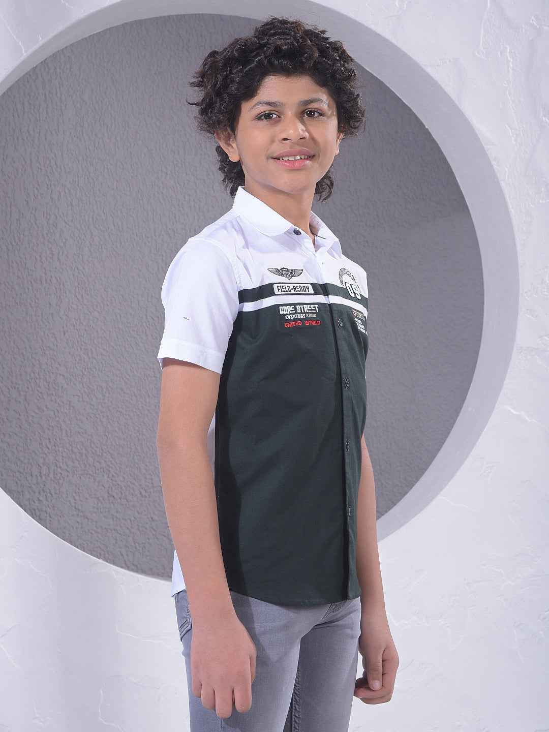 Green Typographic Print 100% Cotton Shirt