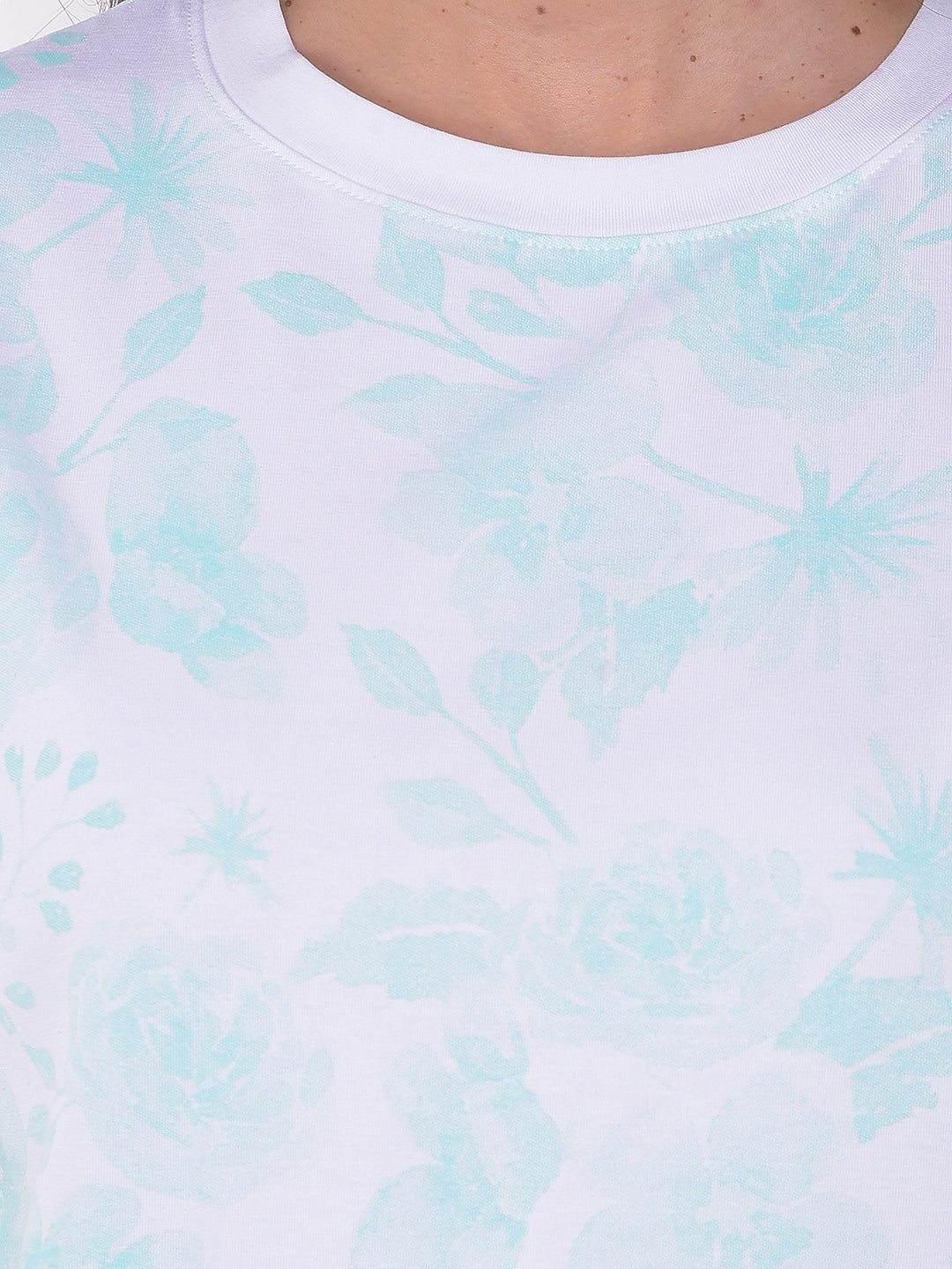 Green Floral Print Extended Sleeve T-Shirt
