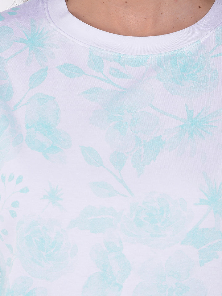 Green Floral Print Extended Sleeve T-Shirt