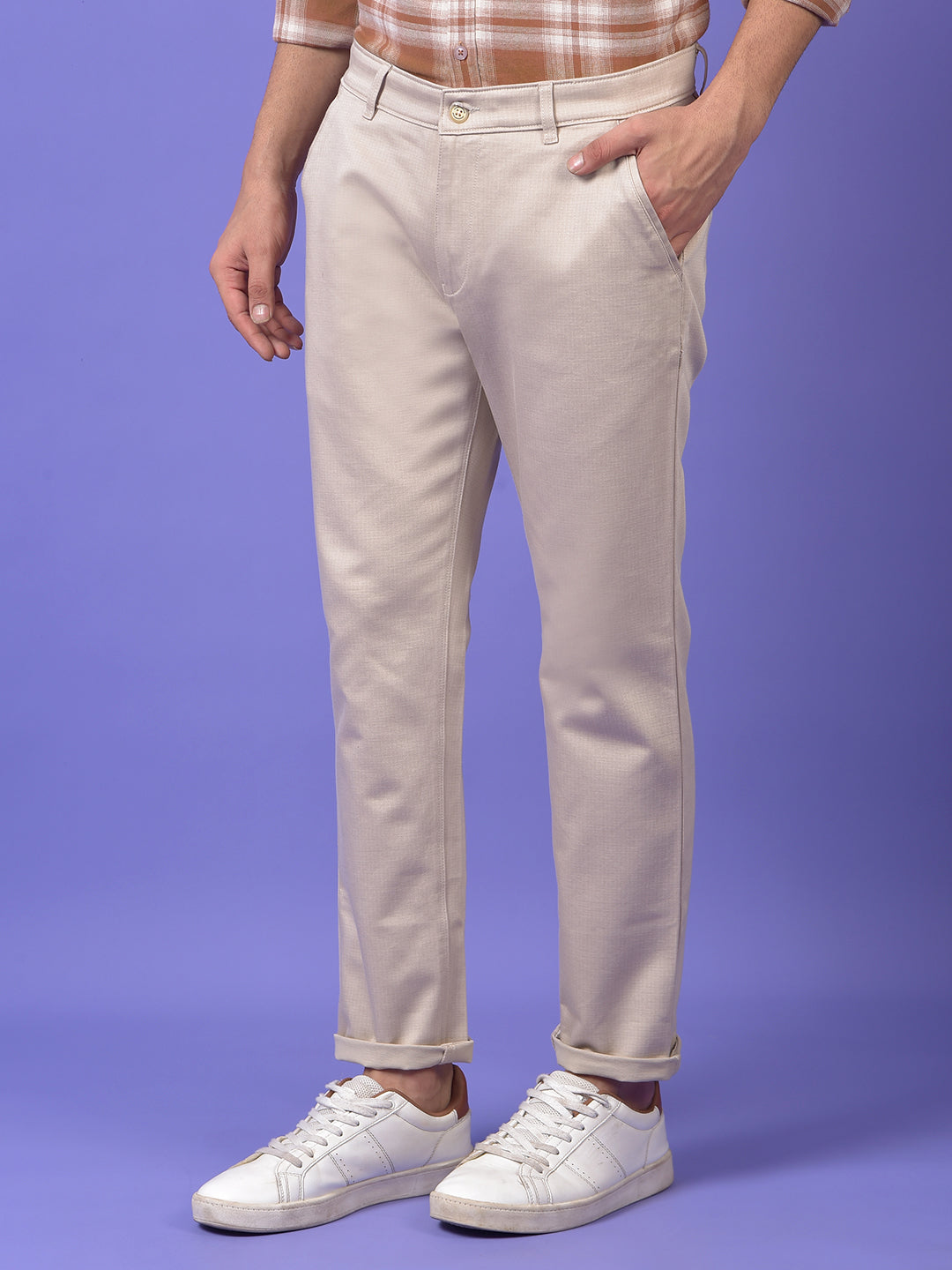 Beige Printed Trousers