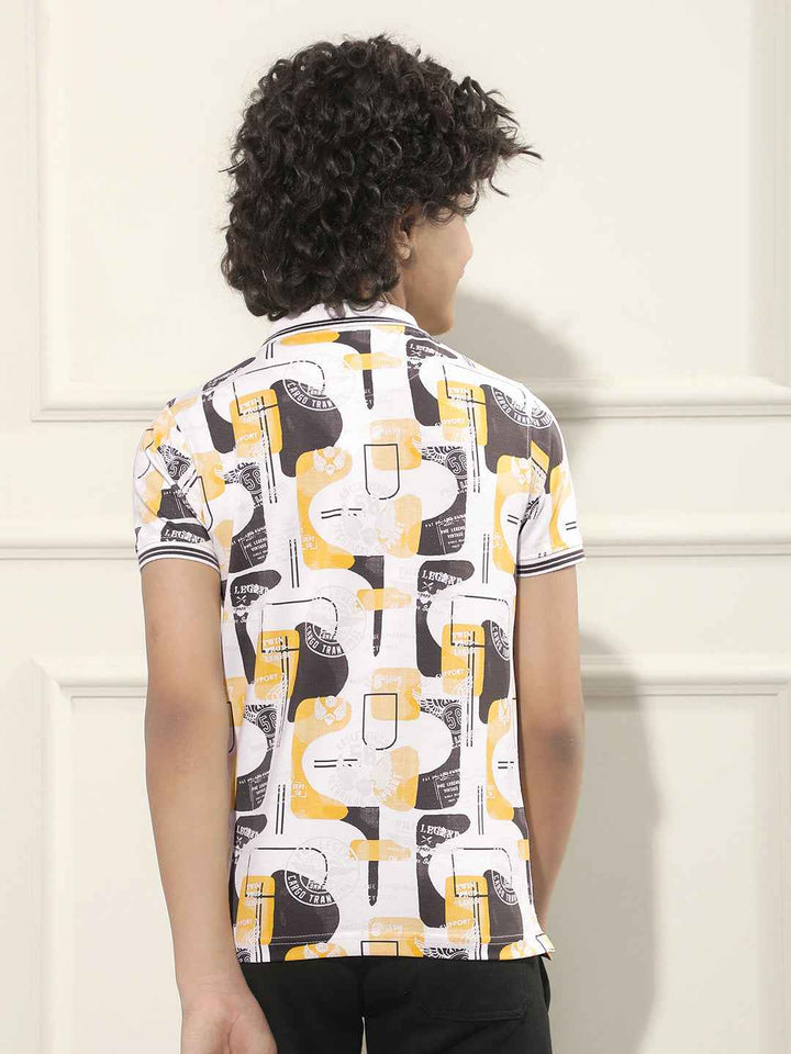 Mustard Graphic Print Polo Neck T-Shirt