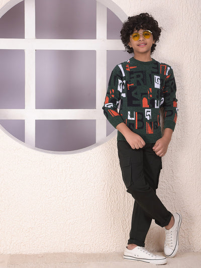 Green Typographic Print Sweater