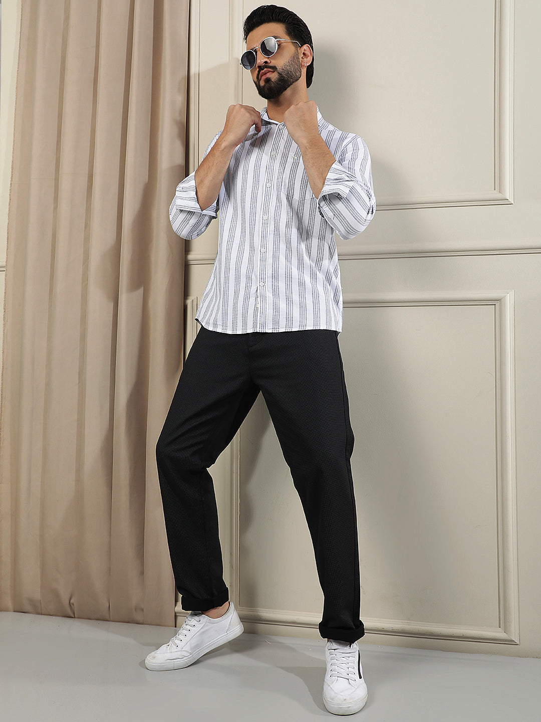 White Vertical Stripes 100% Cotton Shirt