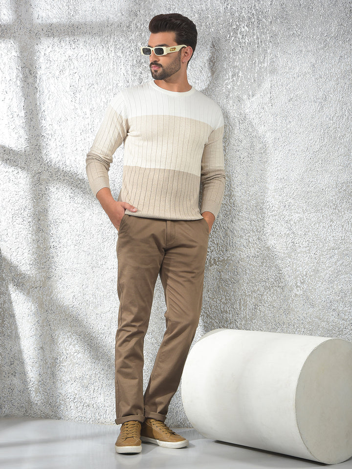 Beige Color-Block 100% Cotton Sweater