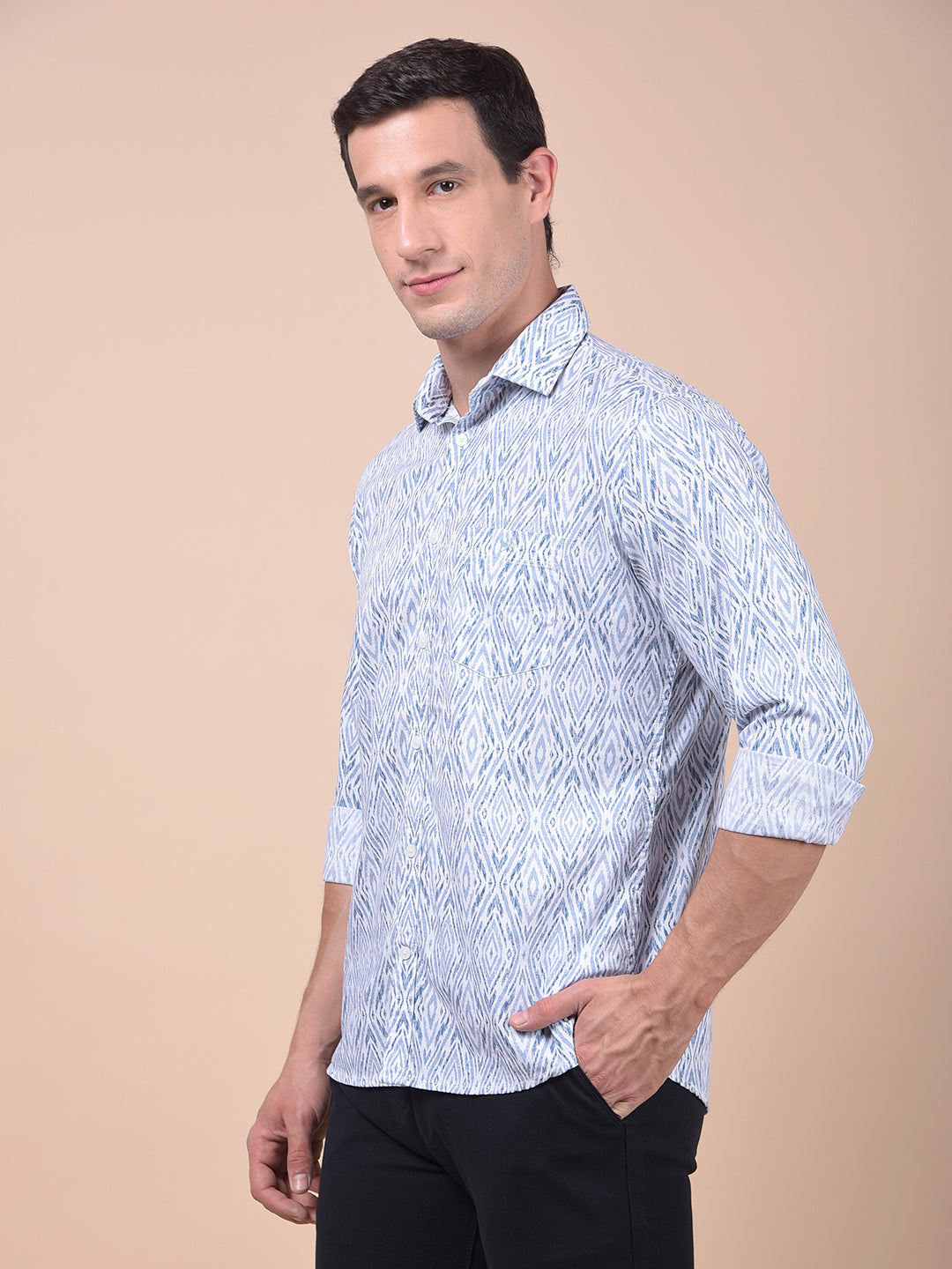 Tailored Trim Blue Printed Shirt