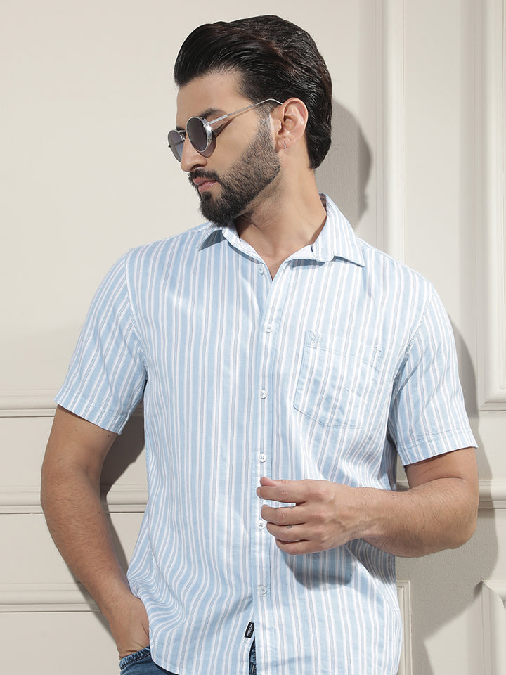 Blue Vertical Striped Shirt
