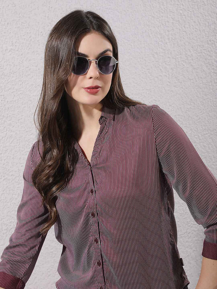 Maroon Vertical Striped Modal Shirt