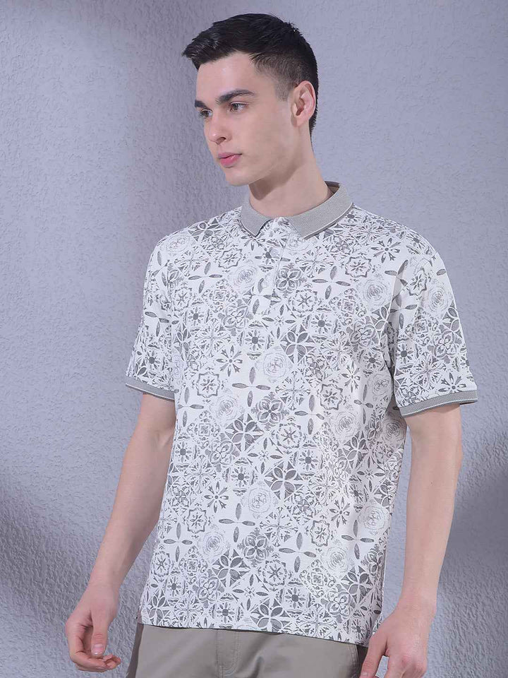 Grey Printed 100% Cotton T-Shirt