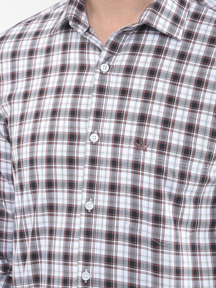 Brown Checked 100% Cotton Shirt