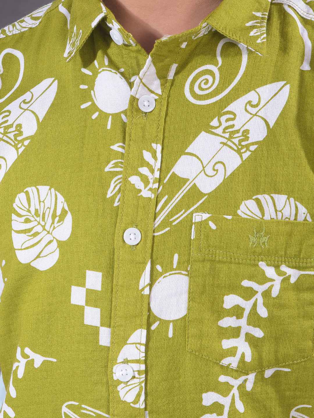 Olive Motif Print 100% Cotton Shirt