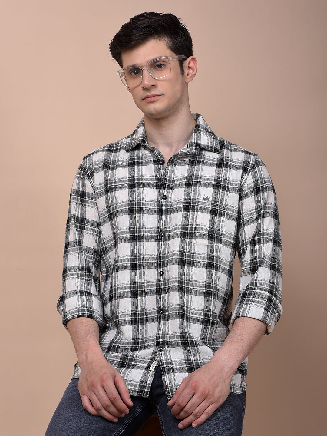 Olive Checked 100% Cotton Shirt