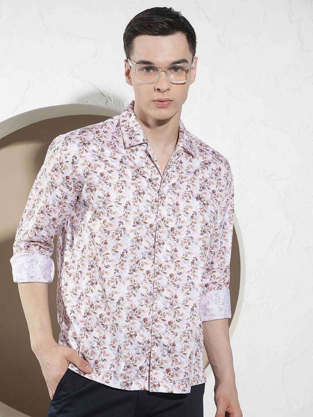 Peach Floral Print Modal Shirt