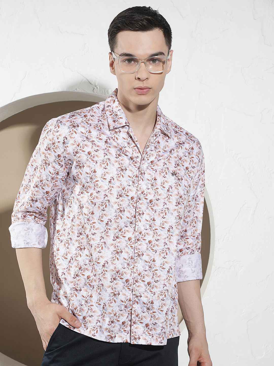 Peach Floral Print Modal Shirt