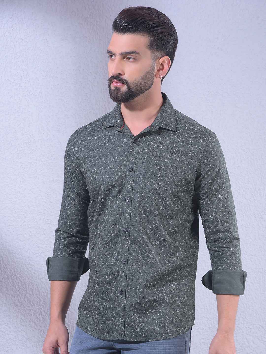 Green Floral Print 100% Cotton Shirt