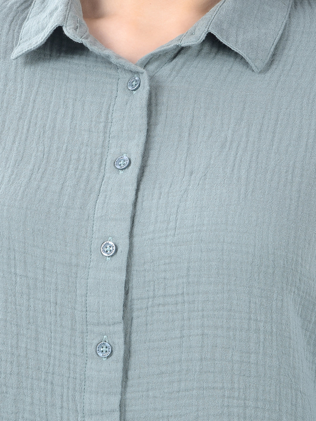 Sage Green Crinkled Textured Slim Fit Shirt