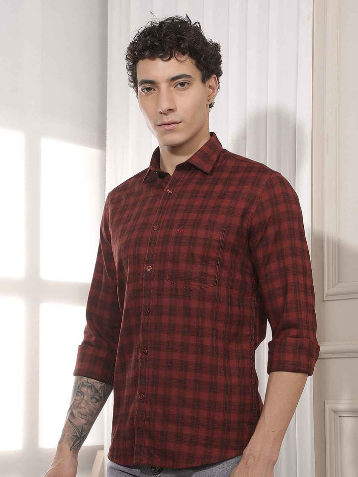 Maroon Checked 100% Cotton Shirt