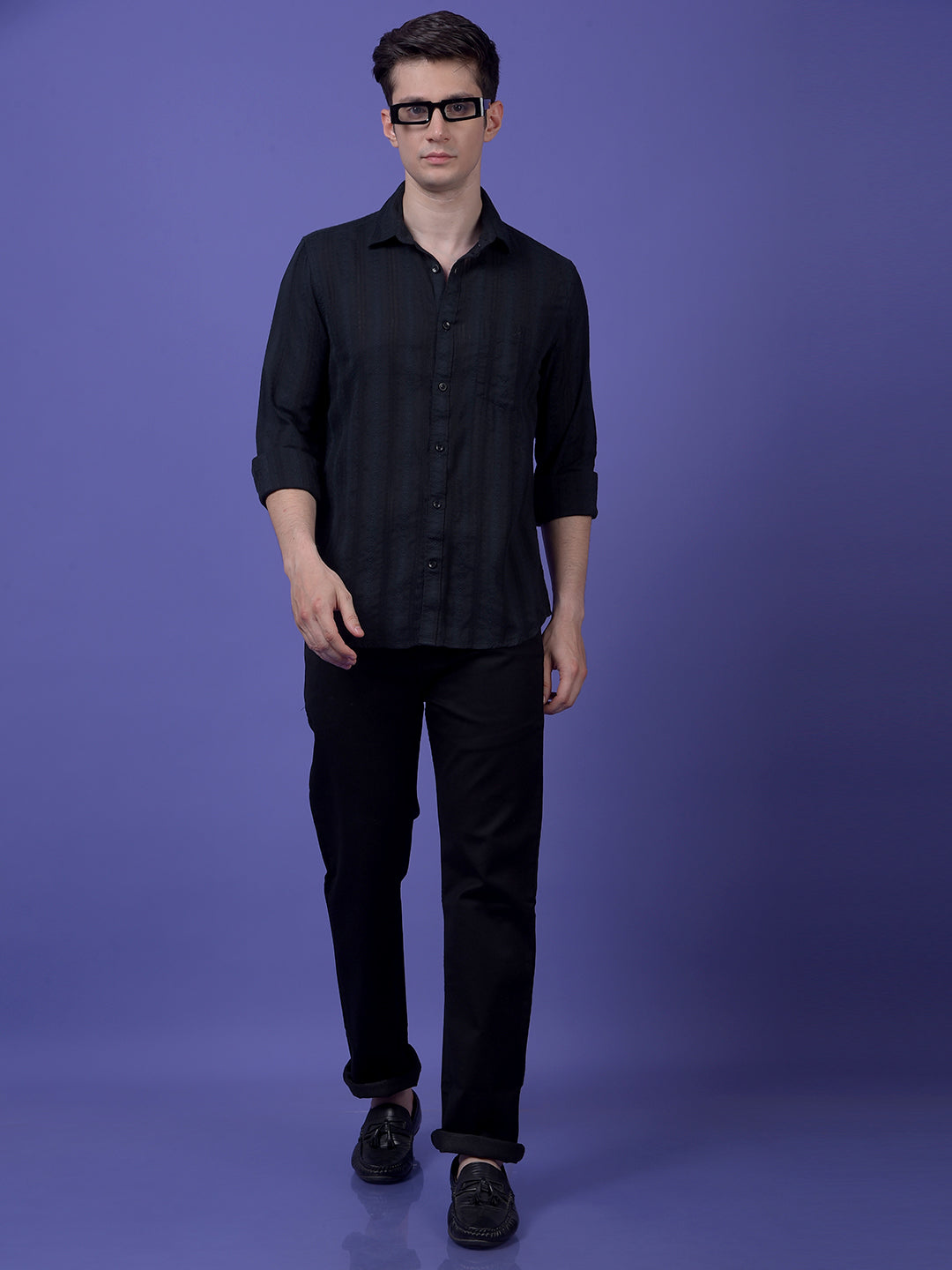Black Embroidered 100% Cotton Shirt