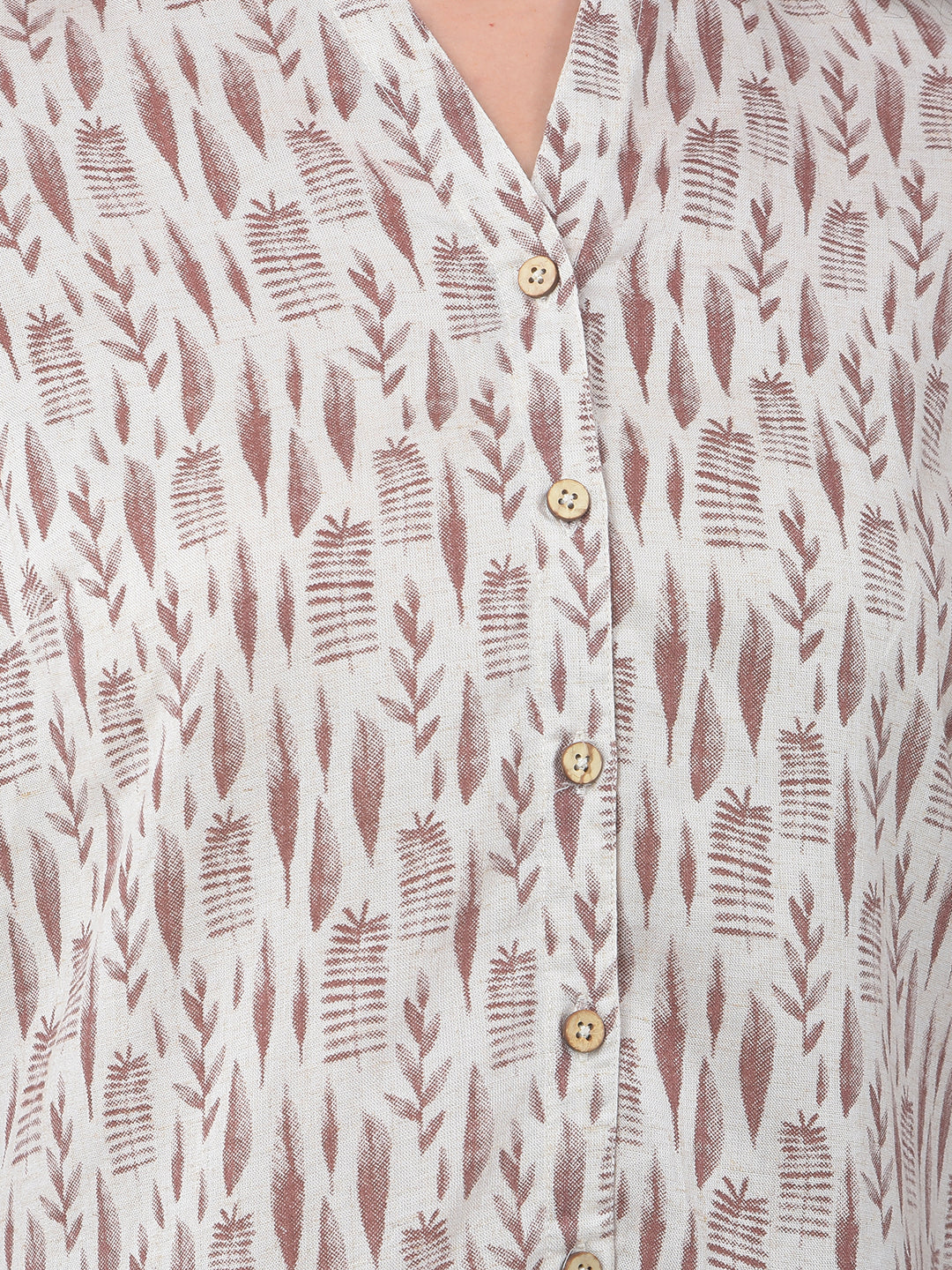 Printed Linen Brown Shirt